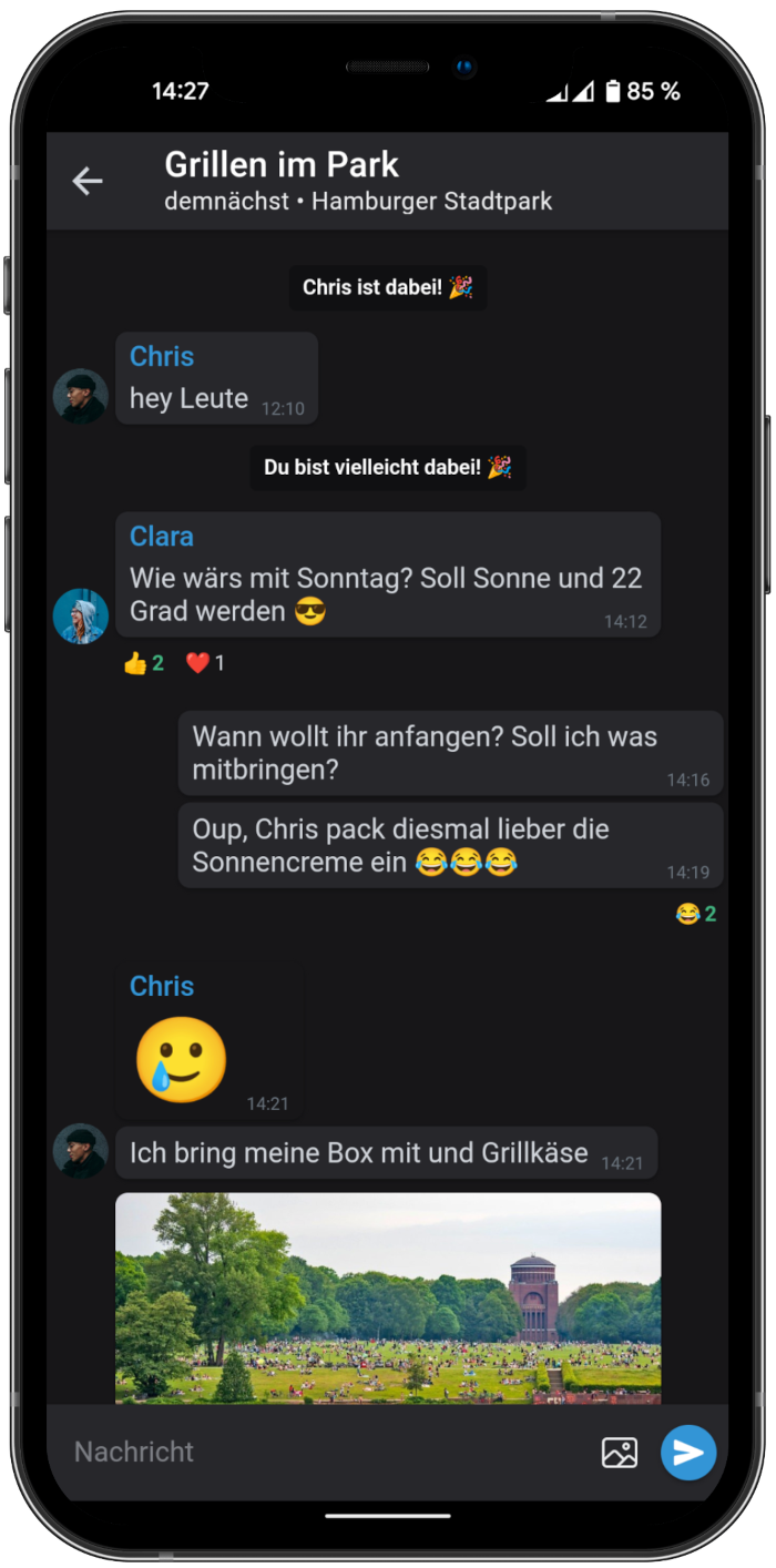 Im Chat könnt ihr euch austauschen.